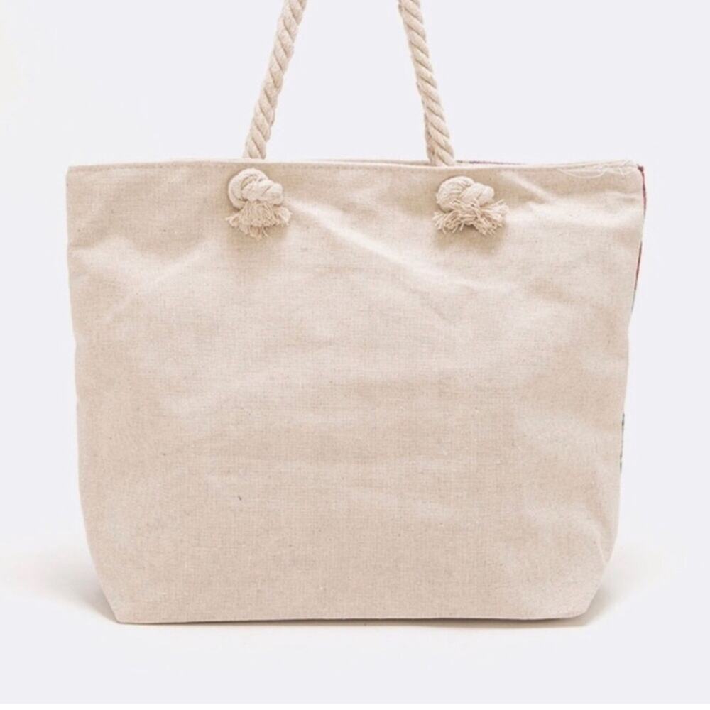 Canvas Sloth Print Tote Bag in Cream and Green - Casual Tropical Beach Bag NWT - Picture 3 of 4
